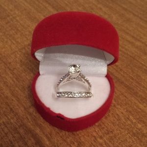 Womens 2pcs Gemstone CZ Wedding Engagement Ring